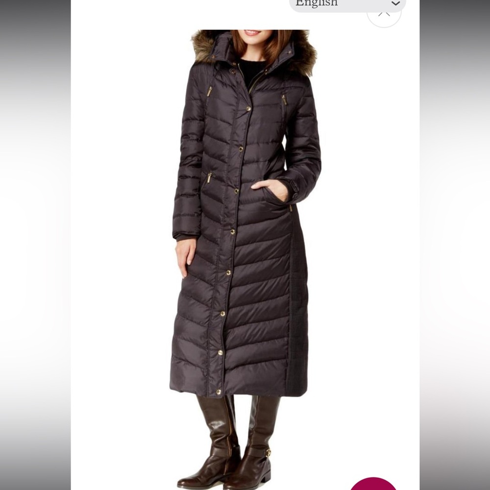 MICHAEL Michael Kors Hooded Faux-Fur-Trim Maxi Down Coat chocolate coat